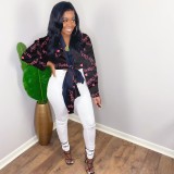 Trendy Printed Long Sleeve Tie Up Blouse Tops SHD-9453
