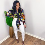 Trendy Printed Long Sleeve Tie Up Blouse Tops SHD-9453