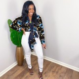 Trendy Printed Long Sleeve Tie Up Blouse Tops SHD-9453