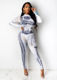 Dollar Print Long Sleeve Slim Jumpsuits SHD-9506