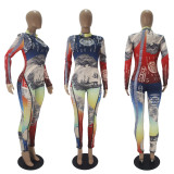 Dollar Print Long Sleeve Slim Jumpsuits SHD-9506
