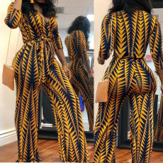 Fashion Sexy Printed Jumpsuit With Belt OMY-5039