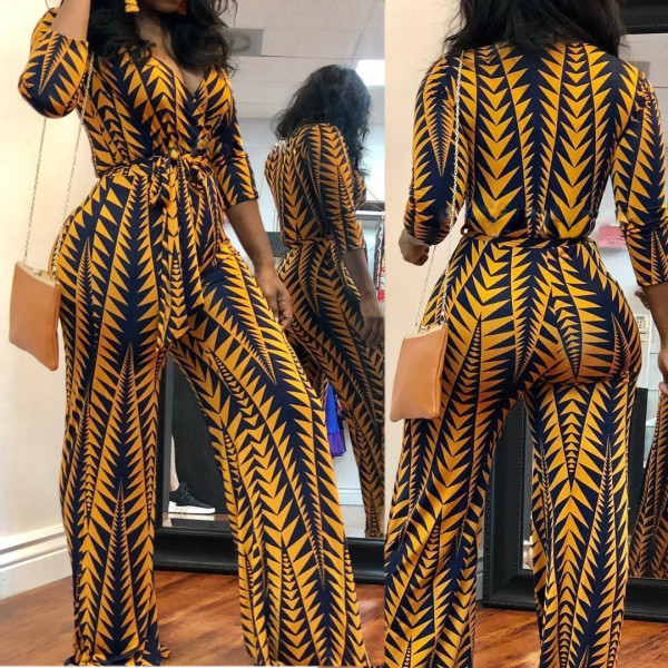 Fashion Sexy Printed Jumpsuit With Belt OMY-5039