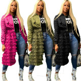 Plus Size Solid Color Casual Mesh Splice Zipper Jacket OMY-5072