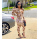 Trendy Printed Puff Sleeve Zipper Jumpsuit OMY-8082