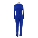 Casual Solid Front Zipper Long Sleeve Jumpsuits AIL-138