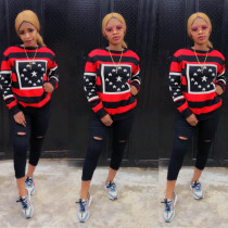 Casual Star Striped Print O Neck Sweatshirt DAI-8070