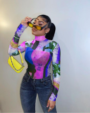 Plus Size Casual Printed Long Sleeve Pullover Tops DAI-8310