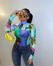 Plus Size Casual Printed Long Sleeve Pullover Tops DAI-8310