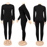 Solid Long Sleeve O Neck Casual Two Piece Sets SFY-217