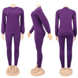 Solid Long Sleeve O Neck Casual Two Piece Sets SFY-217