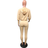 Solid Hooded Zipper Long Sleeve Jumpsuit OMY-8105