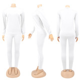 Solid Long Sleeve O Neck Casual Two Piece Sets SFY-217
