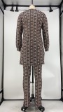 Geometric Print Split Long Tops And Pants 2 Piece Sets XMY-9284