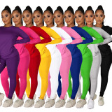Solid Long Sleeve O Neck Casual Two Piece Sets SFY-217