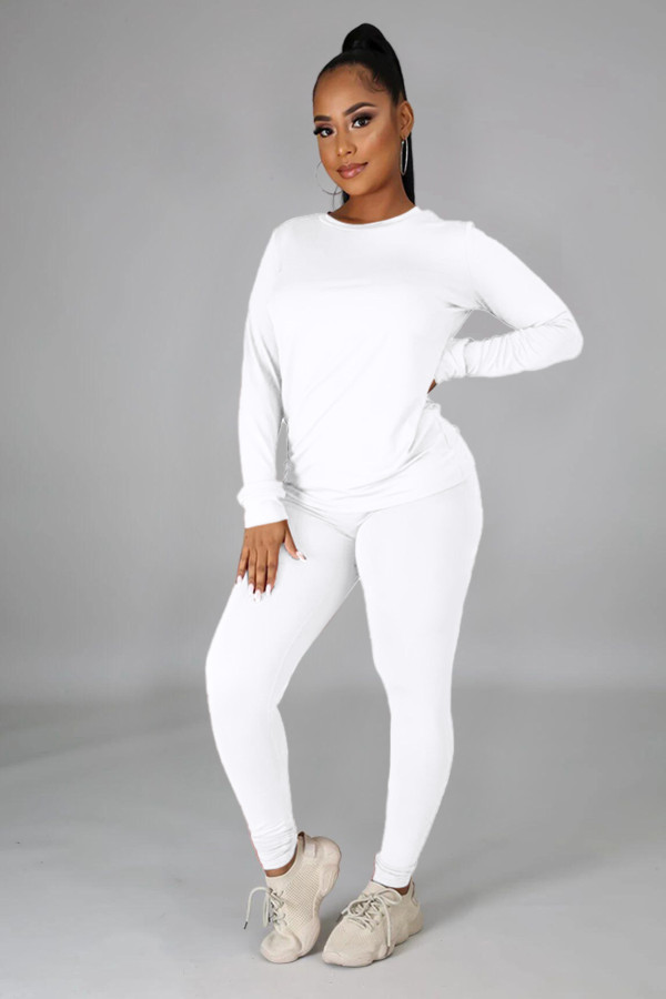 Solid Long Sleeve O Neck Casual Two Piece Sets SFY-217
