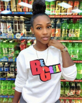 Casual Letter Print O Neck Sweatshirt Top QZX-6185