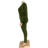 Plus Size 5XL Solid Long Sleeve Two Piece Pants Set OSIF-21022