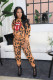 Plus Size Lip Leoaprd Print Two Piece Pants Set WAF-7133
