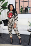 Plus Size Lip Leoaprd Print Two Piece Pants Set WAF-7133