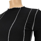 Plus Size 5XL Solid Ribbed Long Sleeve Pullover Tops ASL-7011