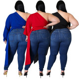 Plus Size 5XL Sexy Solid One Shouder Irregular Tops ASL-7010