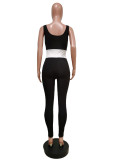 Ribbed Embroidery Letter Sleeveless Jumpsuits+Full Sleeve Crop Tops 2 Piece Sets MEM-8324