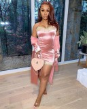 Sexy Velvet Strap Mini Dress+Long Cloak 2 Piece Sets TR-1095