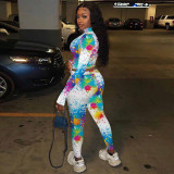 Colorful Printed Long Sleeve Two Piece Pants Set TE-4178