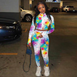Colorful Printed Long Sleeve Two Piece Pants Set TE-4178