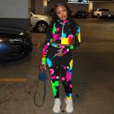Colorful Printed Long Sleeve Two Piece Pants Set TE-4178