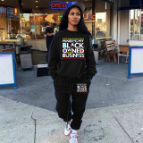 Letter Print Loose Sweatshirt Two Piece Sets WSM-5215