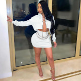 Sexy Chain Decoration Hooded Long Sleeve Mini Skirt Sets BLX-7553