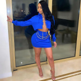 Sexy Chain Decoration Hooded Long Sleeve Mini Skirt Sets BLX-7553