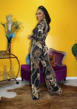 Chain Print Long Sleeve High Waist Jumpsuit XMY-9292