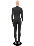 Casual Letter Lips Print Long Sleeve Tight Jumpsuit  YIBF-6035