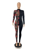 Sexy Mesh Patchwork Long Sleeve Lace Up Jumpsuits CHY-1293