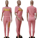 Plus Size Queen Letter Print Short Sleeve 2 Piece Set LSD-8806