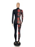 Sexy Mesh Patchwork Long Sleeve Lace Up Jumpsuits CHY-1293