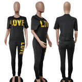 Plus Size LOVE Letter Print Short Sleeve 2 Piece Sets LSD-8805