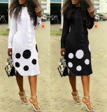Polka Dot Print Long Sleeve Midi Dress OD-68254