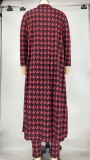 Plus Size Houndstooth Print Long Cloak+Pants 2 Piece Sets XMY-9293