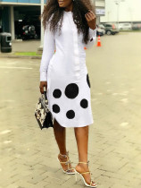 Polka Dot Print Long Sleeve Midi Dress OD-68254