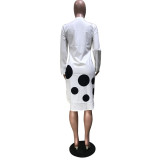 Polka Dot Print Long Sleeve Midi Dress OD-68254