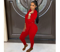 Casual Solid Hooded Long Sleeve 2 Piece Pants Set FOSF-8039