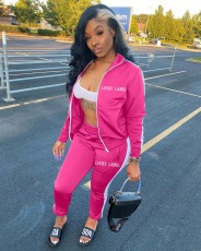 LUCKY LABEL Letter Embroidery Zipper Sports Two Piece Set XYF-9055