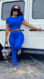 Solid Short Sleeve T Shirt Ruched Pants 2 Piece Sets AIL-153