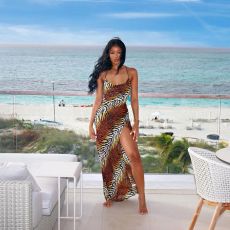Sexy Tiger Striped High Split Slip Maxi Dress LSL-6412