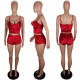 Sexy Velvet Cami Top Shorts Two Piece Sets LSL-6413