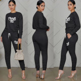 Pink Letter Print Long Sleeve Ruched Pants 2 Piece Sets TE-4196